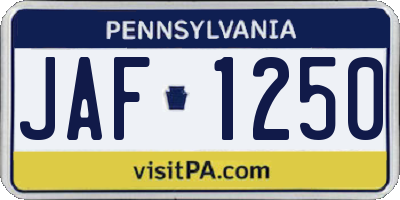 PA license plate JAF1250