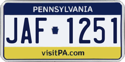 PA license plate JAF1251