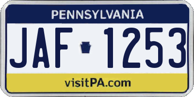 PA license plate JAF1253