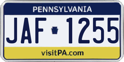 PA license plate JAF1255