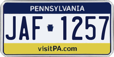 PA license plate JAF1257
