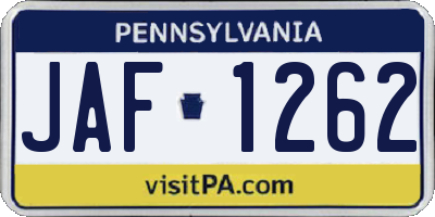 PA license plate JAF1262