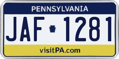 PA license plate JAF1281