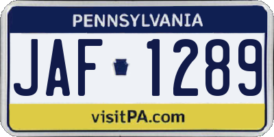 PA license plate JAF1289