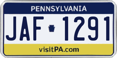 PA license plate JAF1291