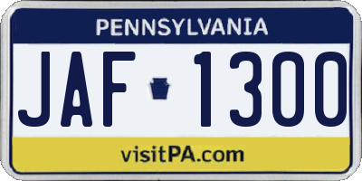 PA license plate JAF1300