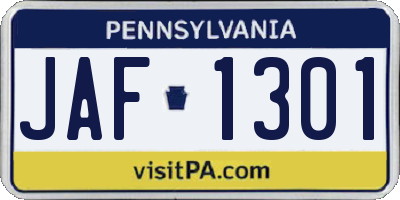 PA license plate JAF1301