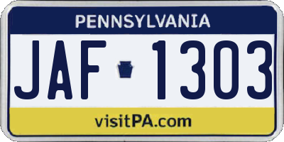 PA license plate JAF1303