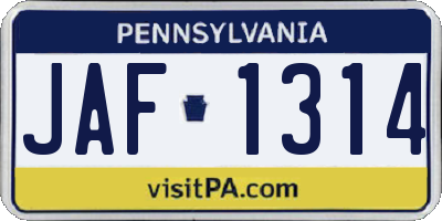 PA license plate JAF1314