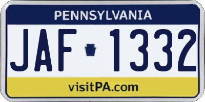 PA license plate JAF1332