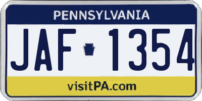 PA license plate JAF1354