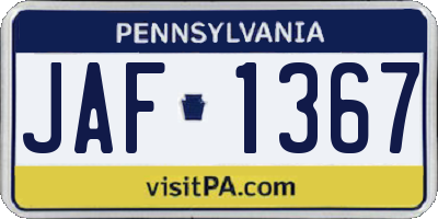 PA license plate JAF1367