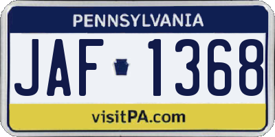 PA license plate JAF1368