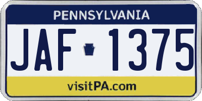 PA license plate JAF1375
