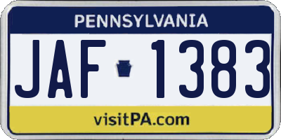 PA license plate JAF1383