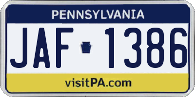 PA license plate JAF1386