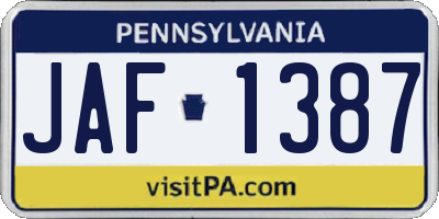 PA license plate JAF1387
