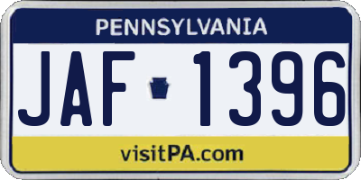 PA license plate JAF1396