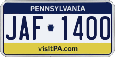 PA license plate JAF1400