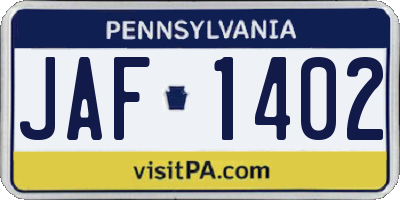 PA license plate JAF1402