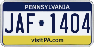 PA license plate JAF1404