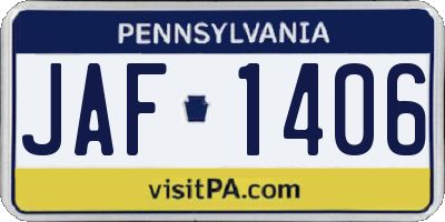 PA license plate JAF1406