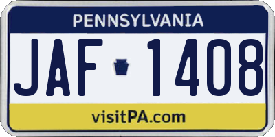 PA license plate JAF1408