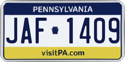 PA license plate JAF1409
