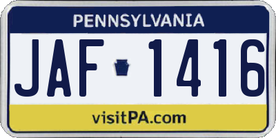 PA license plate JAF1416
