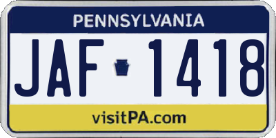 PA license plate JAF1418