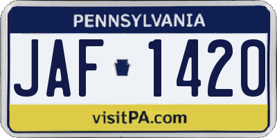PA license plate JAF1420