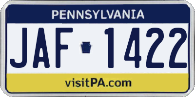 PA license plate JAF1422