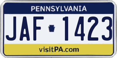 PA license plate JAF1423