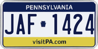 PA license plate JAF1424