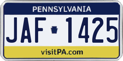 PA license plate JAF1425