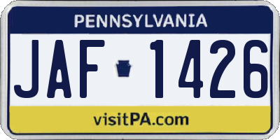 PA license plate JAF1426