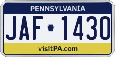 PA license plate JAF1430