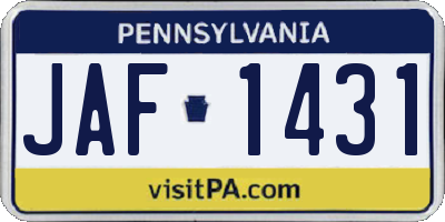 PA license plate JAF1431