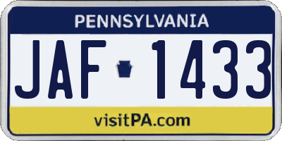 PA license plate JAF1433