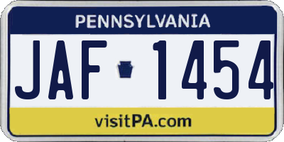 PA license plate JAF1454