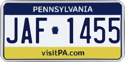 PA license plate JAF1455