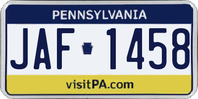 PA license plate JAF1458