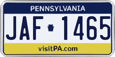 PA license plate JAF1465