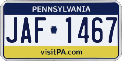 PA license plate JAF1467