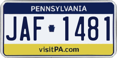PA license plate JAF1481