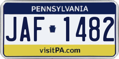 PA license plate JAF1482
