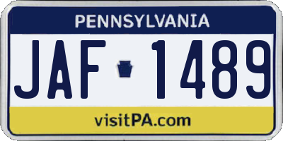 PA license plate JAF1489