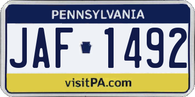 PA license plate JAF1492