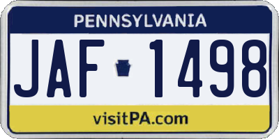 PA license plate JAF1498