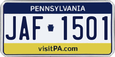 PA license plate JAF1501